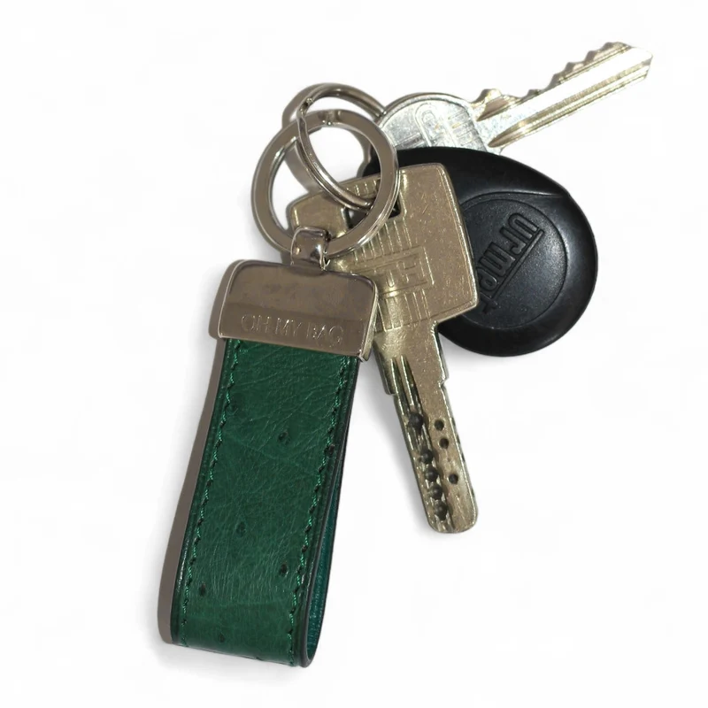 Porte-clés en cuir d'autruche édition Vert forêt