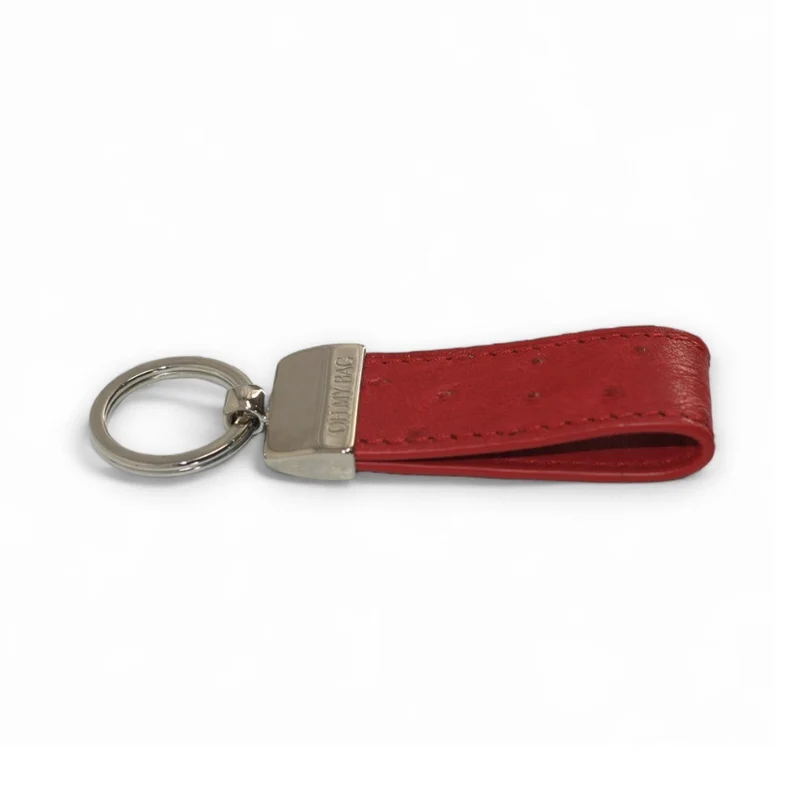 Porte-clés en cuir d'autruche édition Haute-couture Rouge magenta