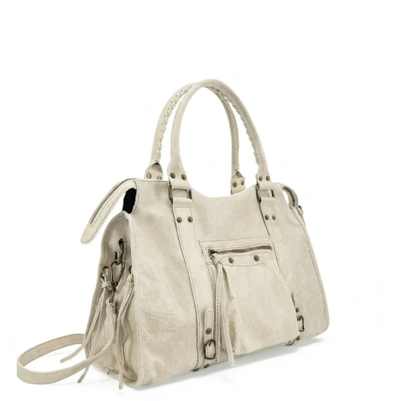 Sac à main en cuir brossé SANDSTORM Beige crème