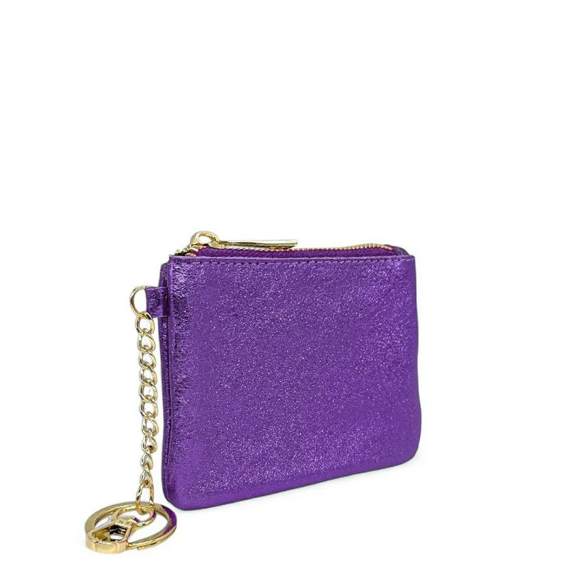 Porte-monnaie porte-clés en cuir irisé POCKET GLOW Améthyste
