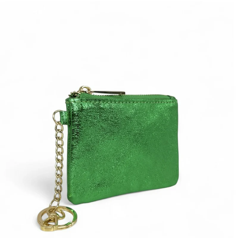 Porte-monnaie porte-clés en cuir irisé POCKET GLOW Vert anglais