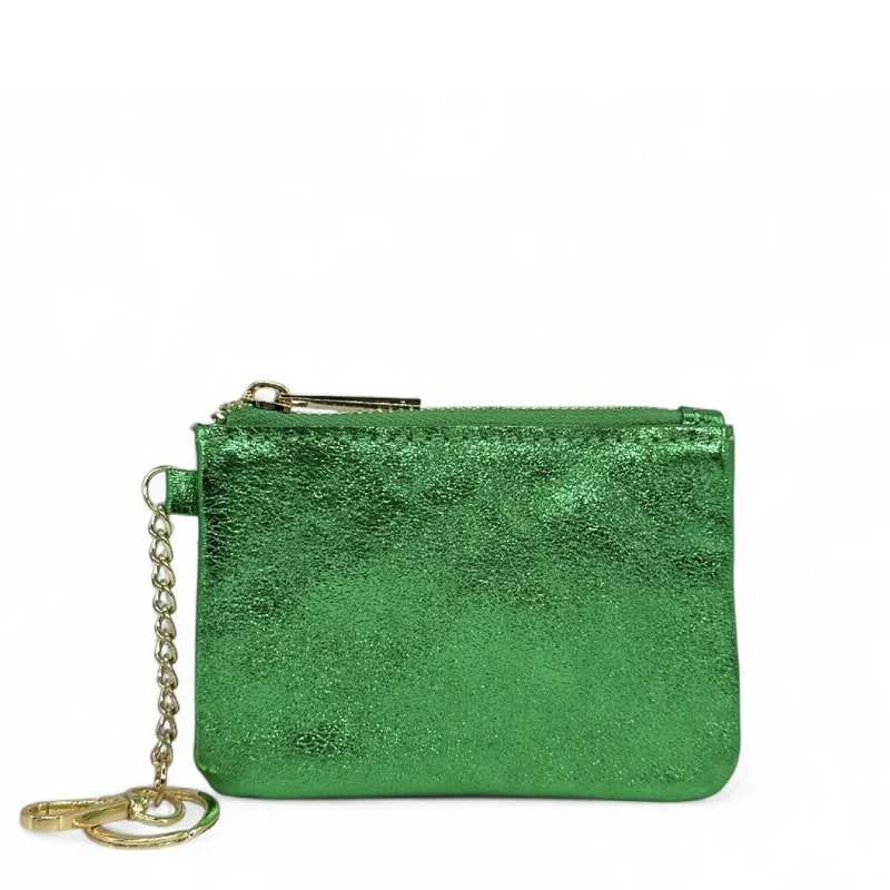 Porte-monnaie porte-clés en cuir irisé POCKET GLOW Vert anglais