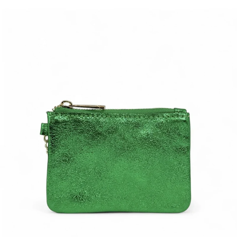 Porte-monnaie porte-clés en cuir irisé POCKET GLOW Vert anglais