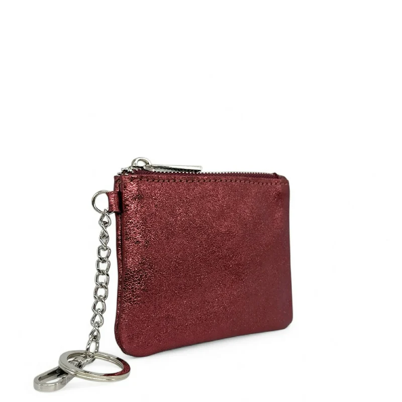 Porte-monnaie porte-clés en cuir irisé POCKET GLOW Bordeaux