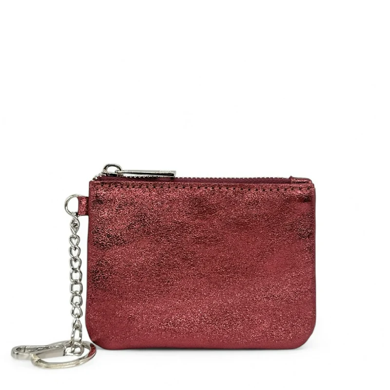 Porte-monnaie porte-clés en cuir irisé POCKET GLOW Bordeaux
