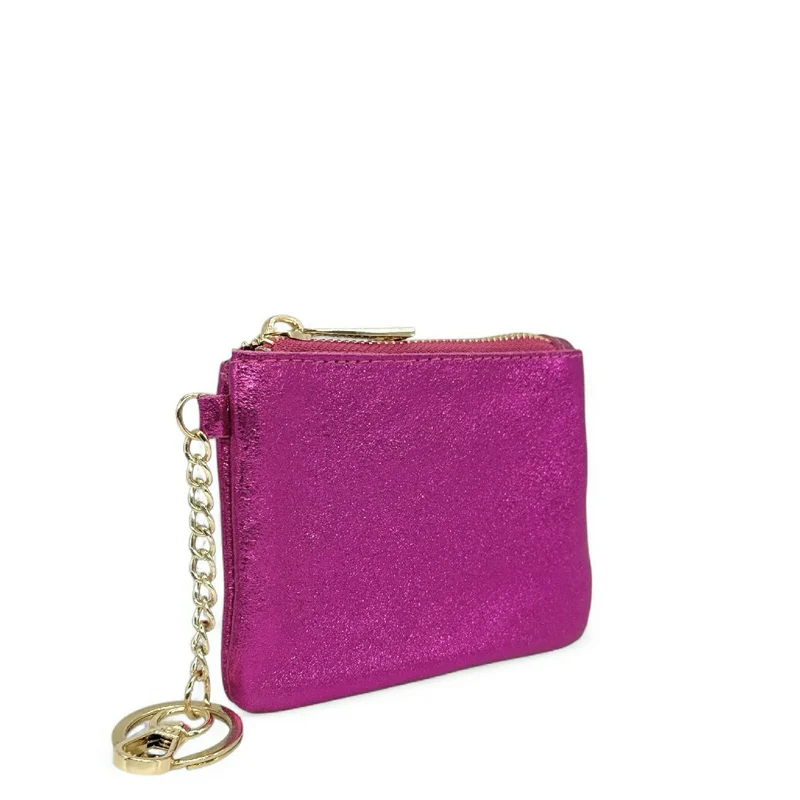 Porte-monnaie porte-clés en cuir irisé POCKET GLOW Rose Fuchsia