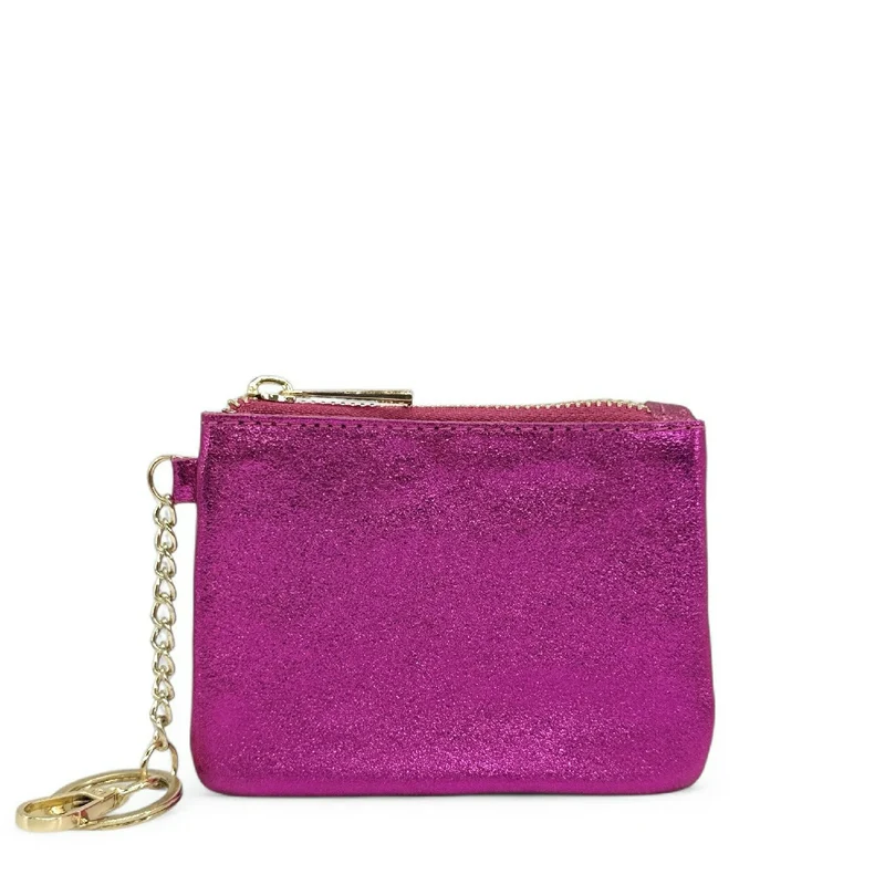 Porte-monnaie porte-clés en cuir irisé POCKET GLOW Rose Fuchsia