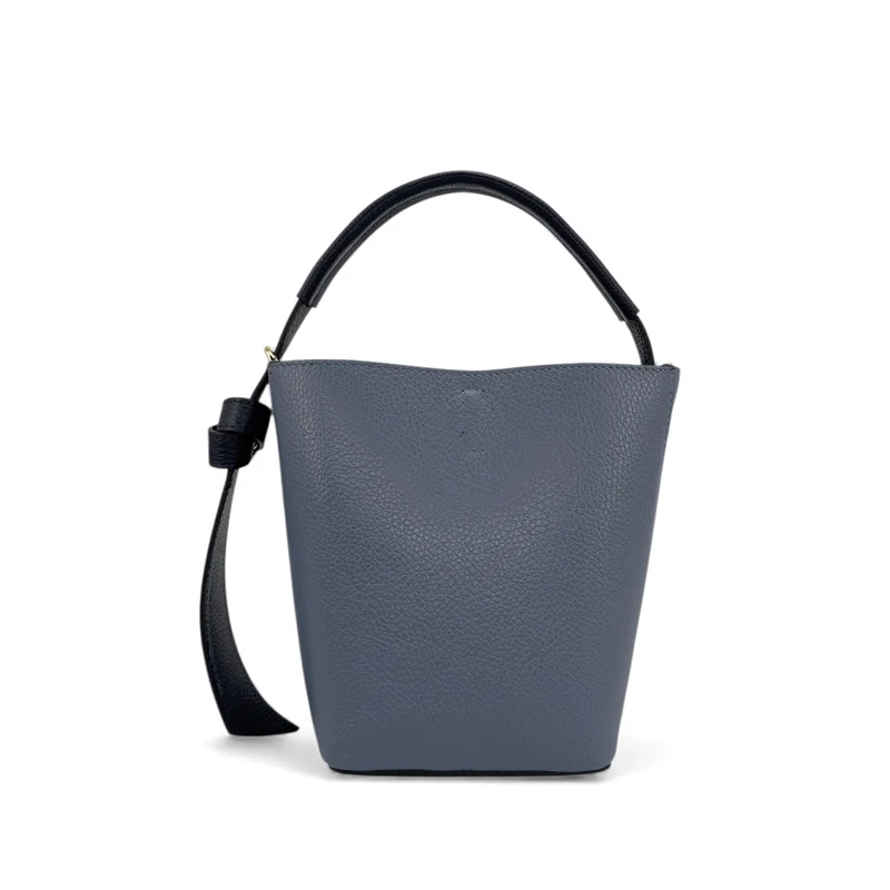 Sac seau et pochette en cuir grainé BIRDIE Bleu marine et bleu glacier