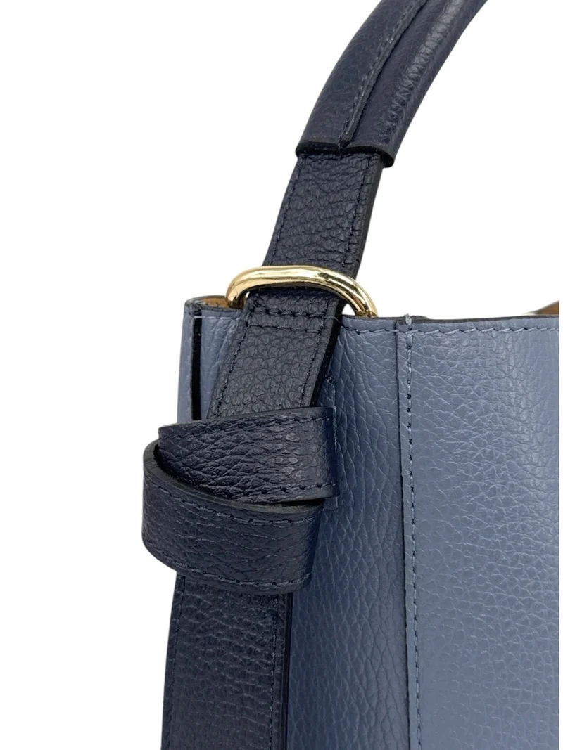 Sac seau et pochette en cuir grainé BIRDIE Bleu marine et bleu glacier