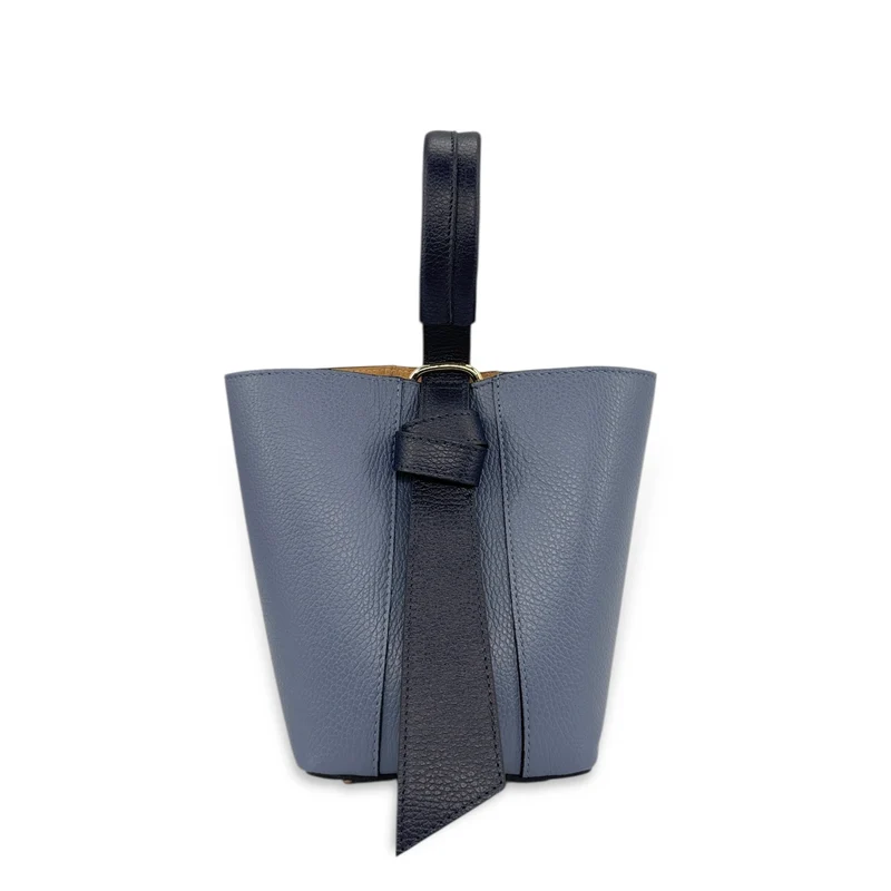 Sac seau et pochette en cuir grainé BIRDIE Bleu marine et bleu glacier