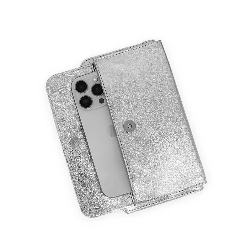 Sac portefeuille à bandoulière en cuir irisé CITY Argent clair