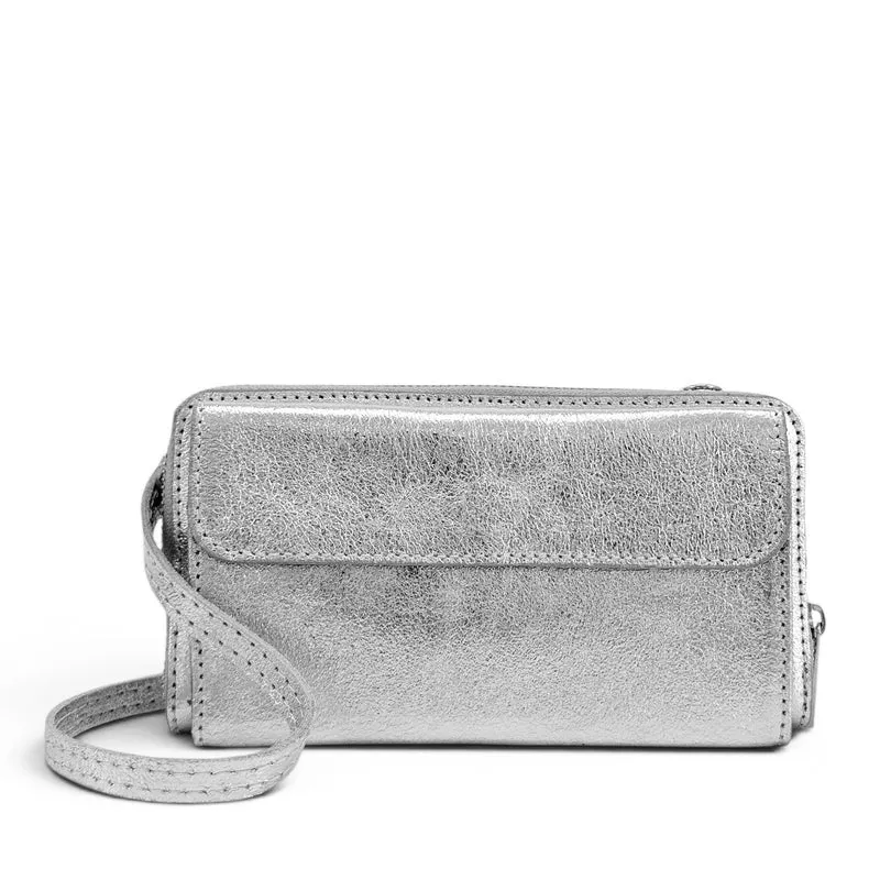Sac portefeuille à bandoulière en cuir irisé CITY Argent clair