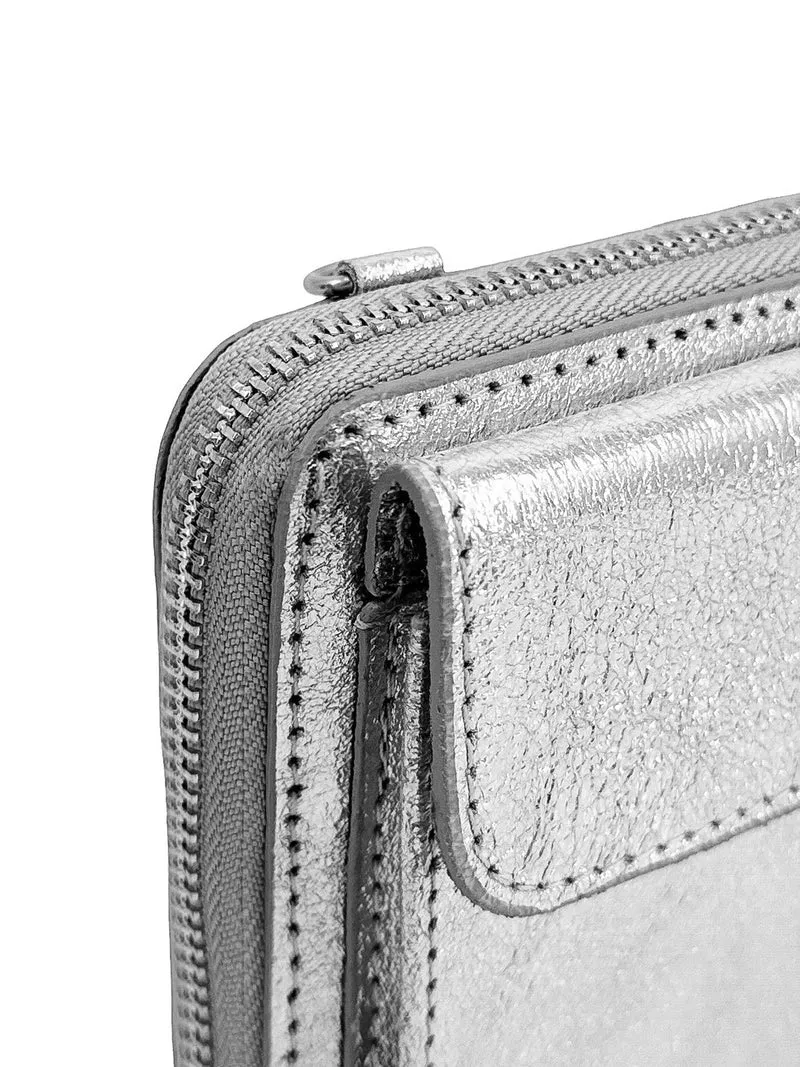 Sac portefeuille à bandoulière en cuir irisé CITY Argent clair