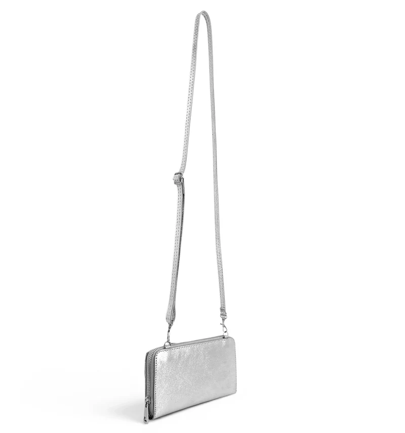 Sac portefeuille à bandoulière en cuir irisé CITY Argent clair