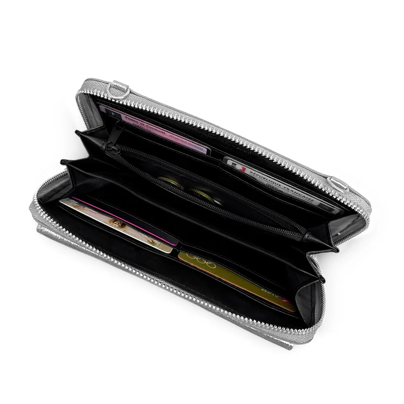 Sac portefeuille à bandoulière en cuir irisé CITY Argent clair