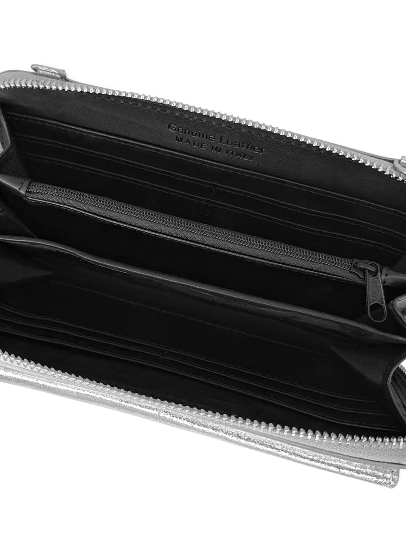 Sac portefeuille à bandoulière en cuir irisé CITY Argent clair