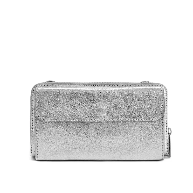 Sac portefeuille à bandoulière en cuir irisé CITY Argent clair