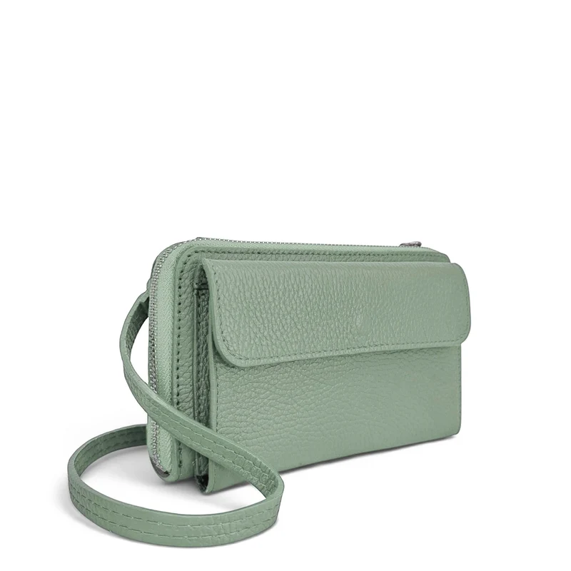 Sac portefeuille à bandoulière en cuir grainé CITY Vert pastel