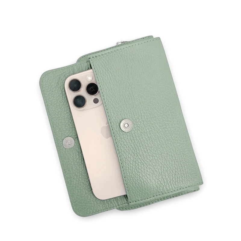Sac portefeuille à bandoulière en cuir grainé CITY Vert pastel