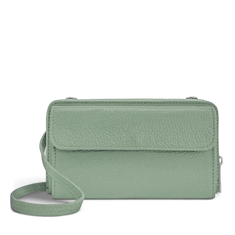 Sac portefeuille à bandoulière en cuir grainé CITY Vert pastel