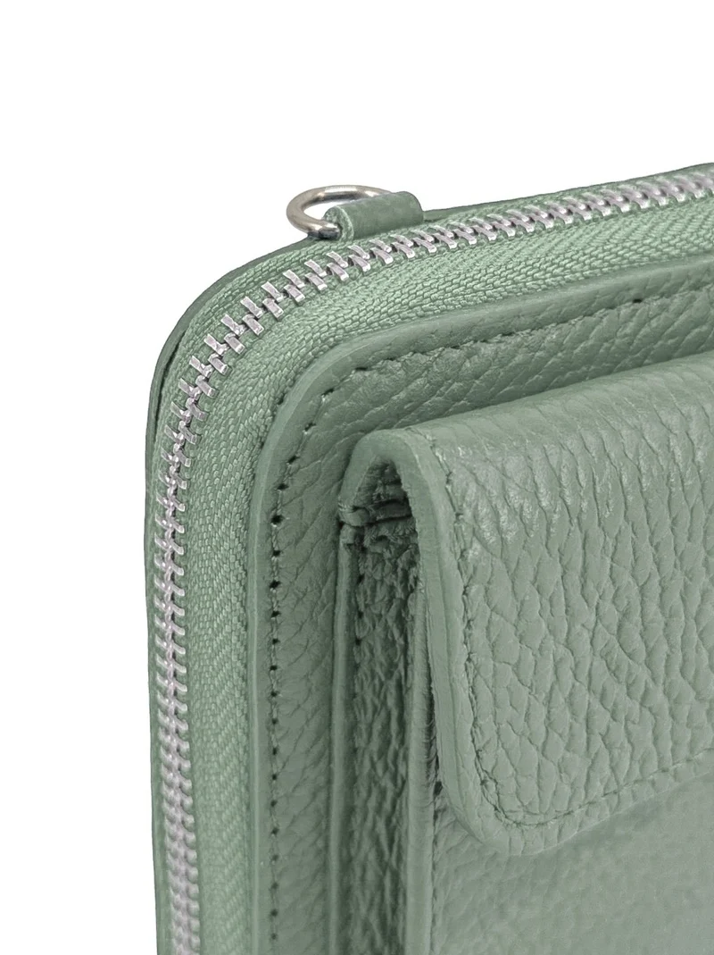 Sac portefeuille à bandoulière en cuir grainé CITY Vert pastel