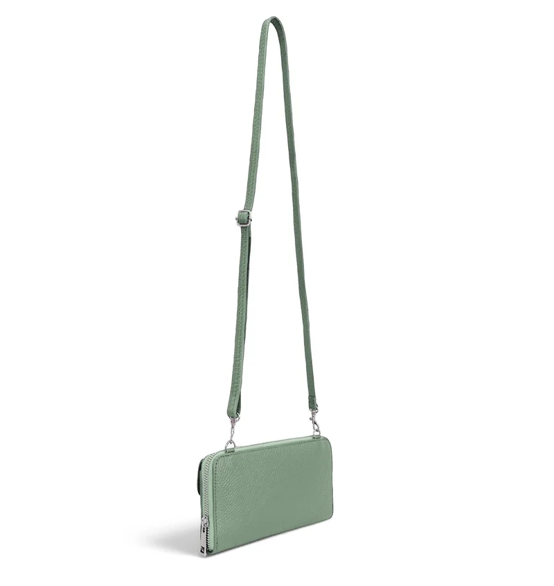 Sac portefeuille à bandoulière en cuir grainé CITY Vert pastel