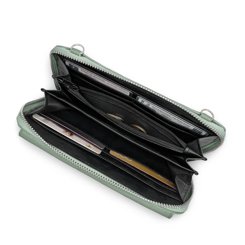 Sac portefeuille à bandoulière en cuir grainé CITY Vert pastel