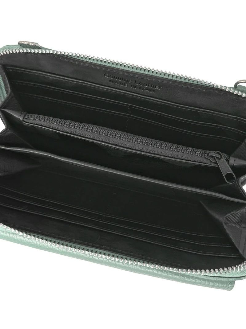 Sac portefeuille à bandoulière en cuir grainé CITY Vert pastel