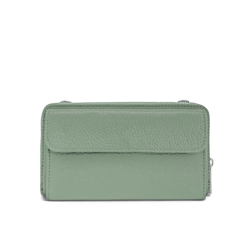 Sac portefeuille à bandoulière en cuir grainé CITY Vert pastel