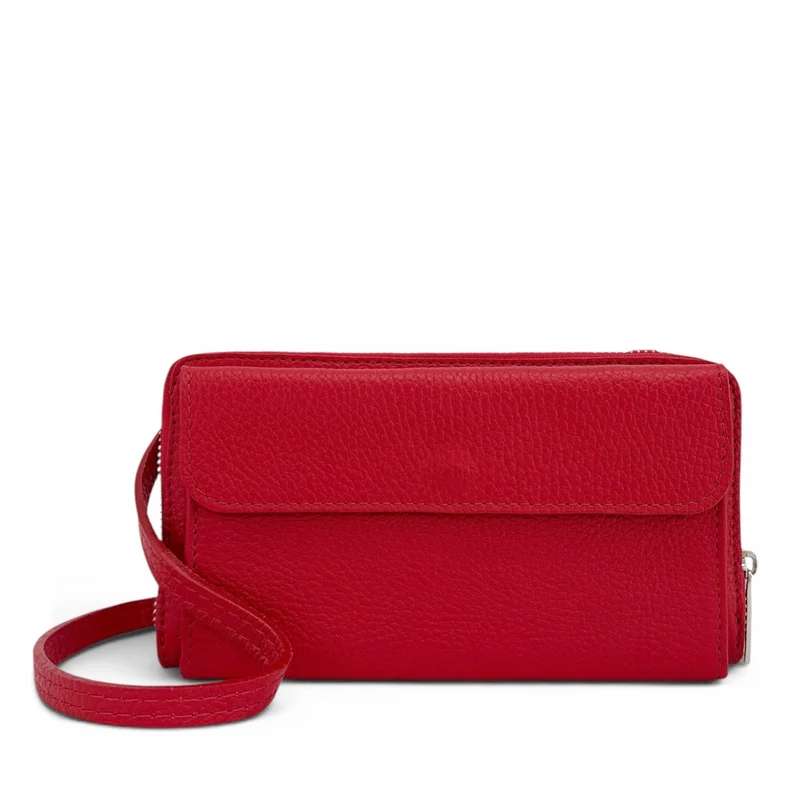 Sac portefeuille à bandoulière en cuir grainé CITY Rouge garance