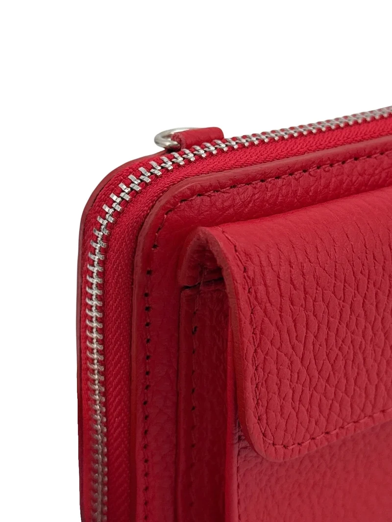 Sac portefeuille à bandoulière en cuir grainé CITY Rouge garance