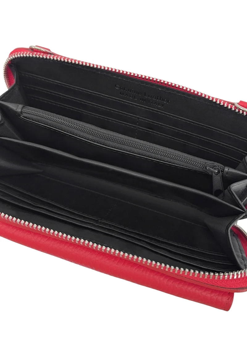 Sac portefeuille à bandoulière en cuir grainé CITY Rouge garance