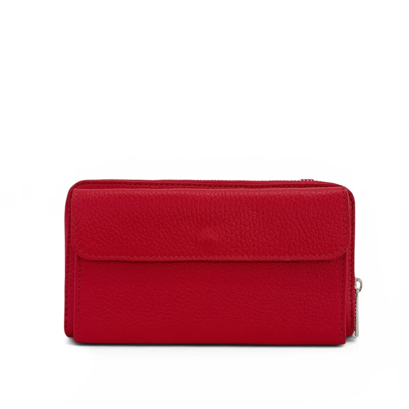 Sac portefeuille à bandoulière en cuir grainé CITY Rouge garance