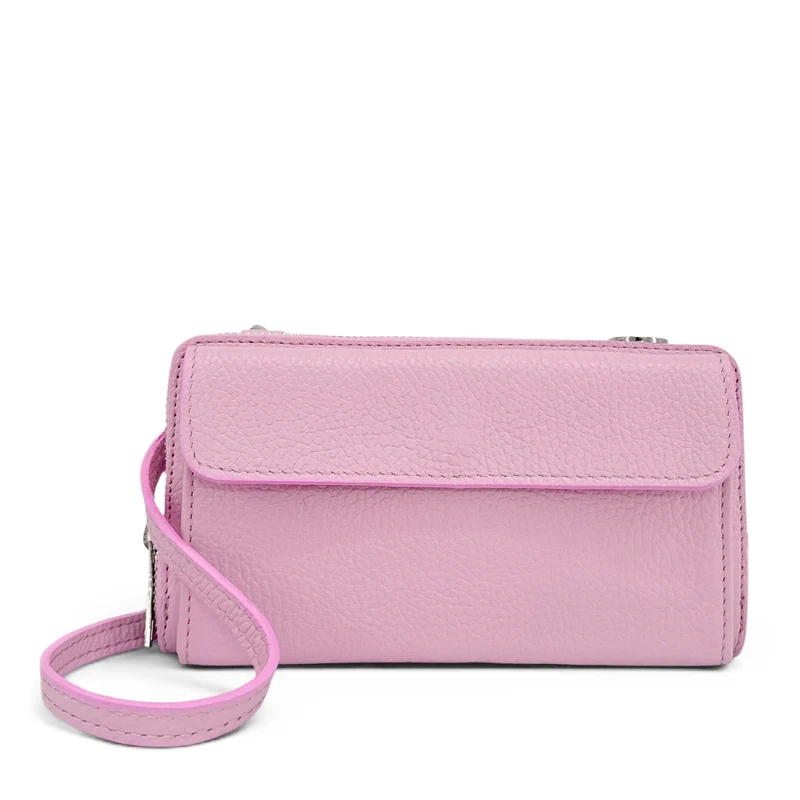 Sac portefeuille à bandoulière en cuir grainé CITY Rose pastel