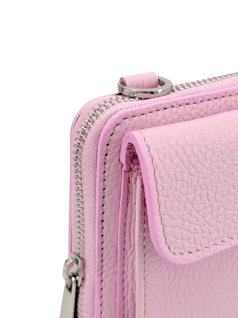 Sac portefeuille à bandoulière en cuir grainé CITY Rose pastel
