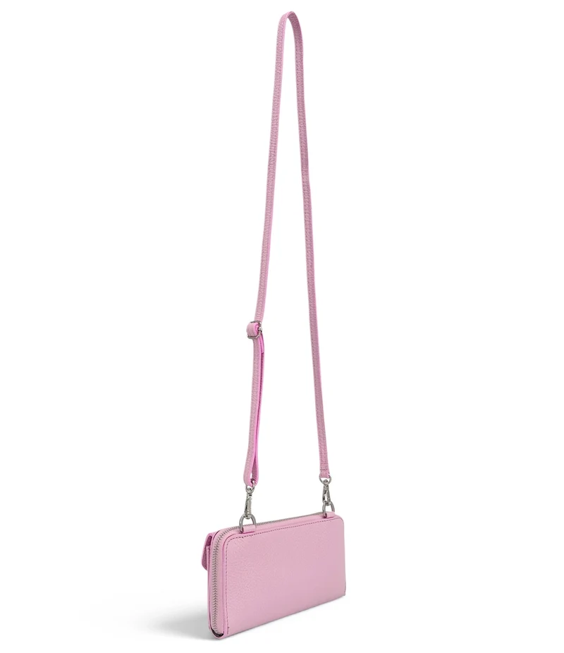 Sac portefeuille à bandoulière en cuir grainé CITY Rose pastel