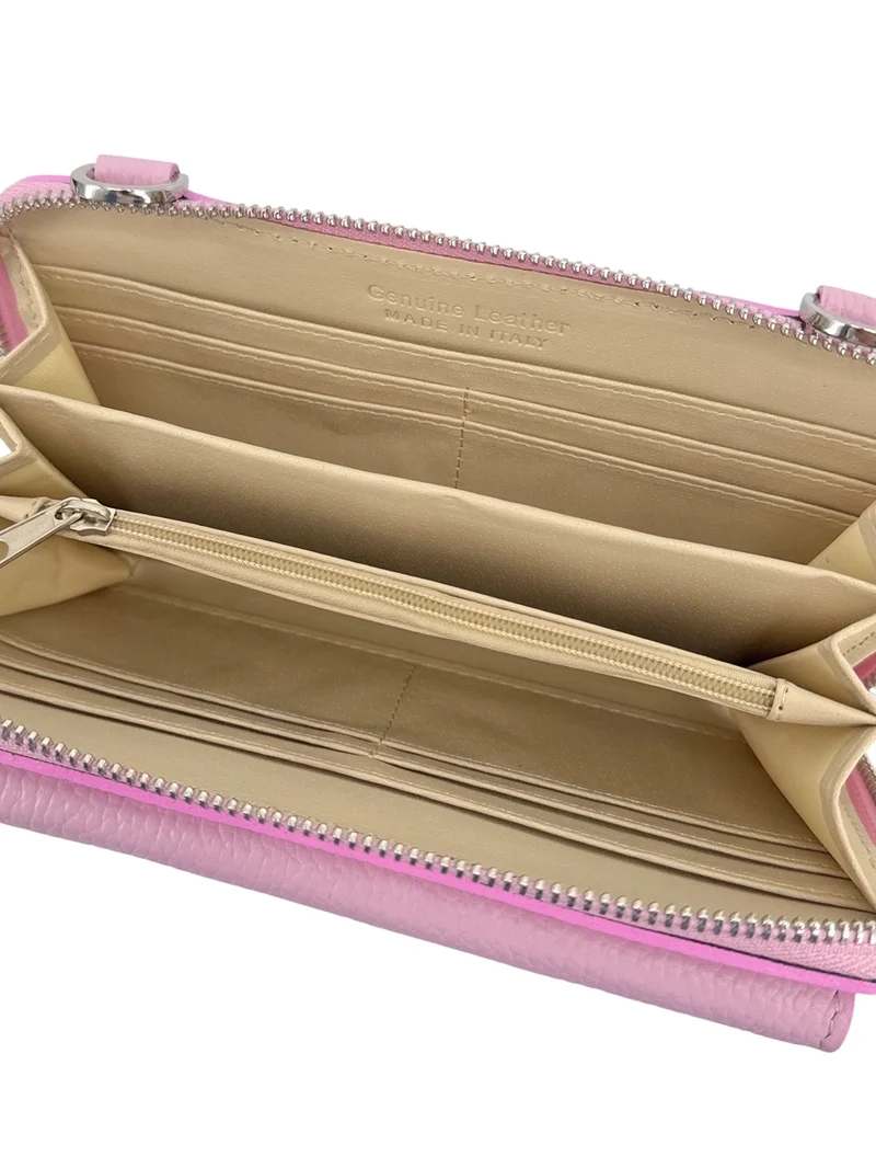 Sac portefeuille à bandoulière en cuir grainé CITY Rose pastel