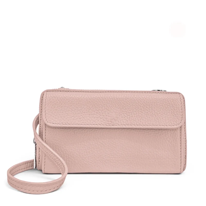 Sac portefeuille à bandoulière en cuir grainé CITY Rose nude