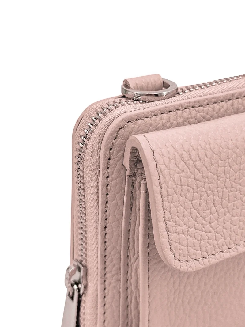 Sac portefeuille à bandoulière en cuir grainé CITY Rose nude