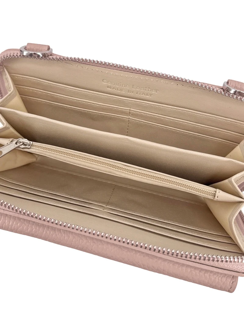 Sac portefeuille à bandoulière en cuir grainé CITY Rose nude
