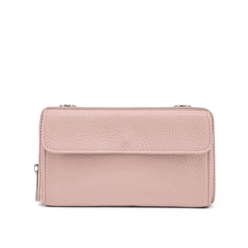 Sac portefeuille à bandoulière en cuir grainé CITY Rose nude