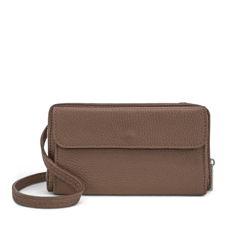 Sac portefeuille à bandoulière en cuir grainé CITY Marron moka