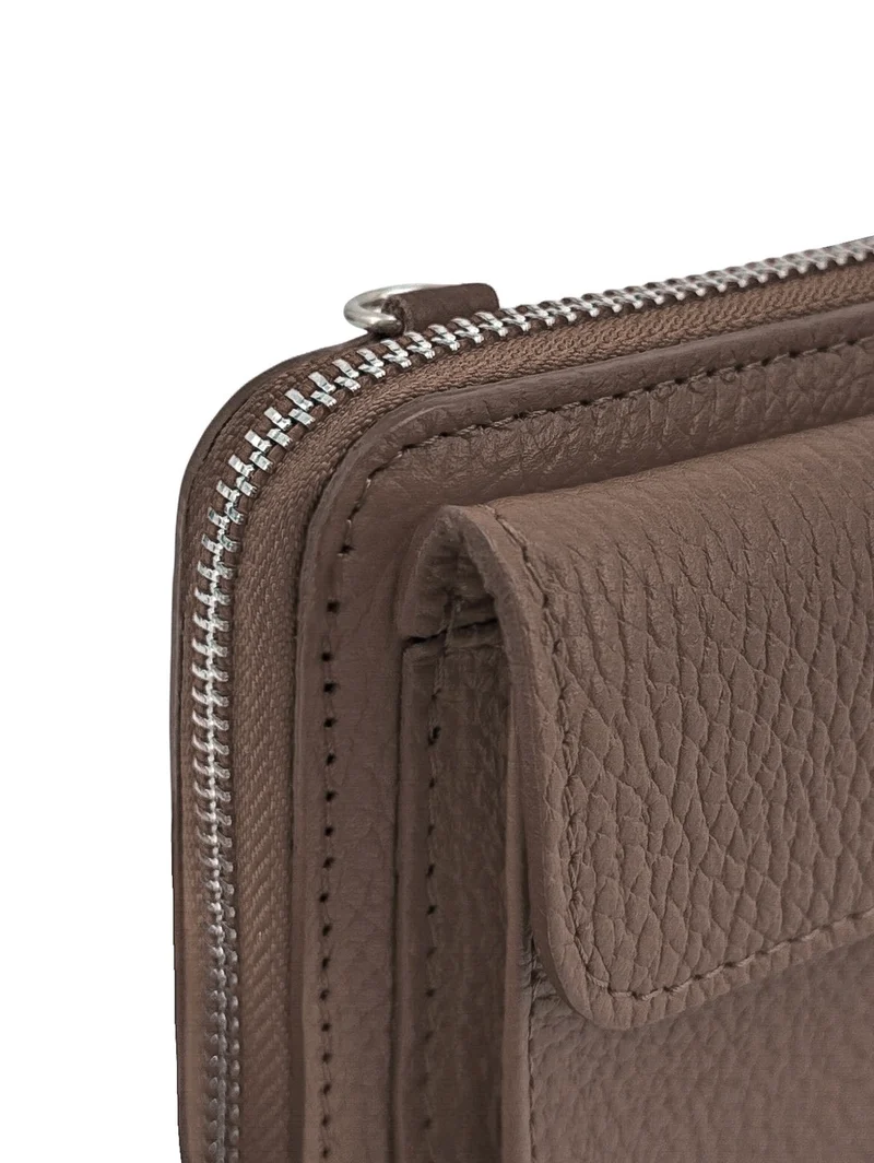 Sac portefeuille à bandoulière en cuir grainé CITY Marron moka
