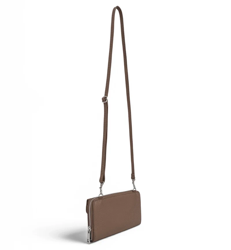 Sac portefeuille à bandoulière en cuir grainé CITY Marron moka