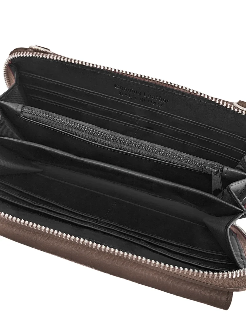 Sac portefeuille à bandoulière en cuir grainé CITY Marron moka