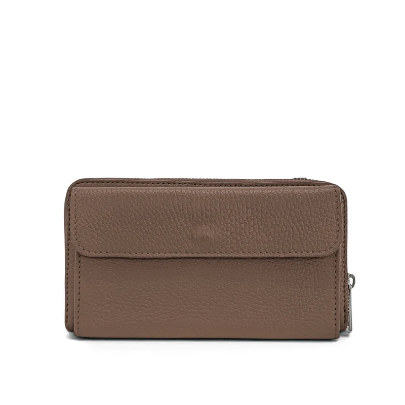 Sac portefeuille à bandoulière en cuir grainé CITY Marron moka