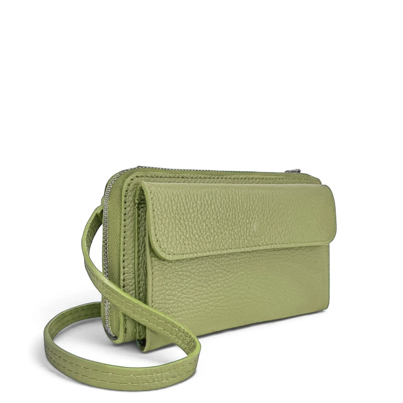 Sac portefeuille à bandoulière en cuir grainé CITY Vert matcha latte
