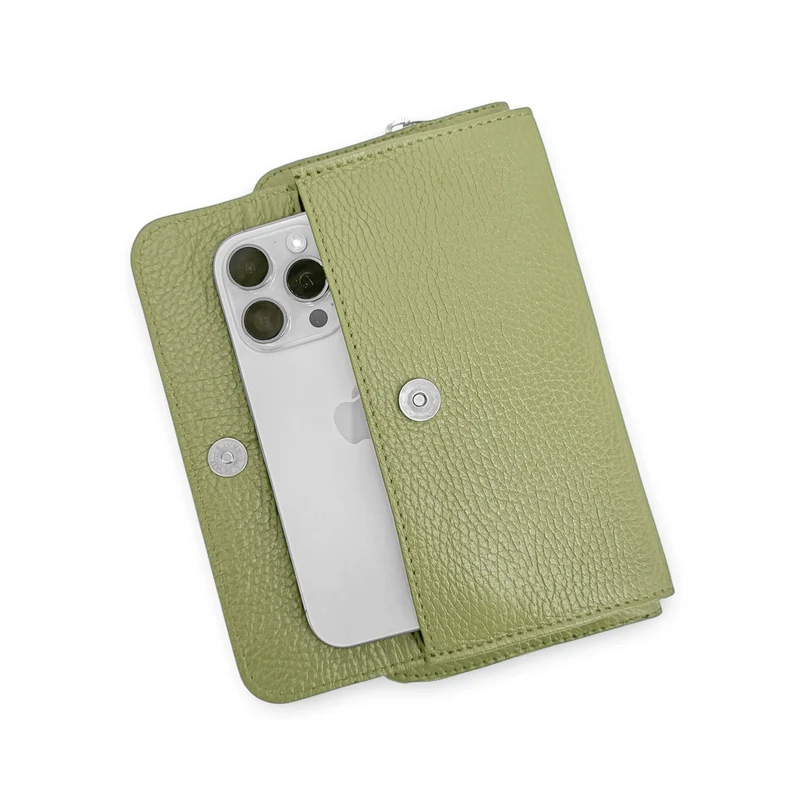 Sac portefeuille à bandoulière en cuir grainé CITY Vert matcha latte