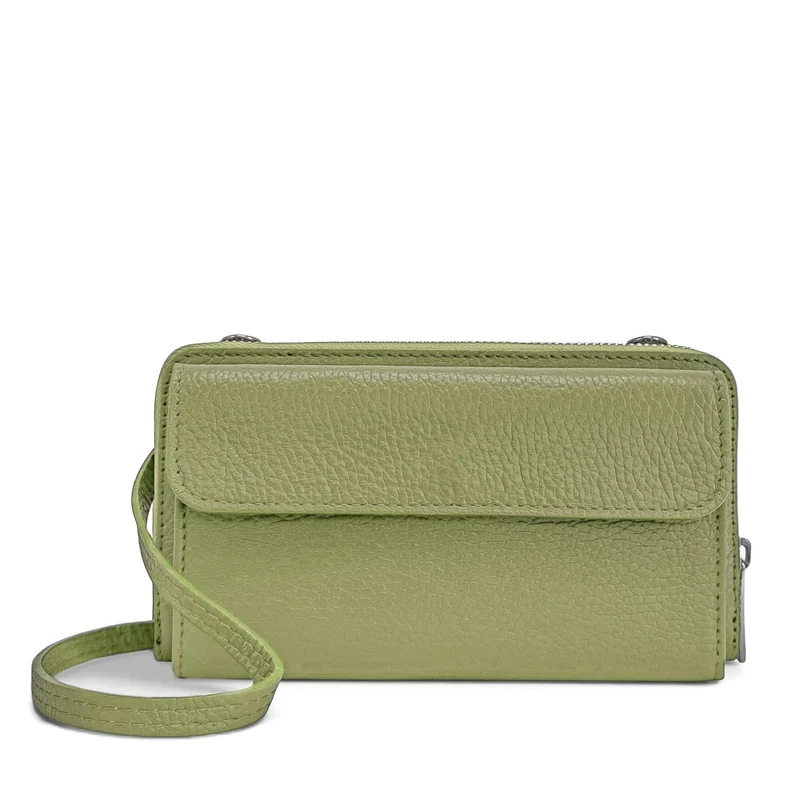Sac portefeuille à bandoulière en cuir grainé CITY Vert matcha latte