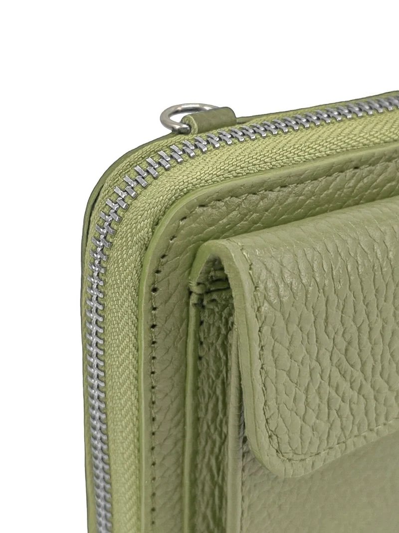 Sac portefeuille à bandoulière en cuir grainé CITY Vert matcha latte